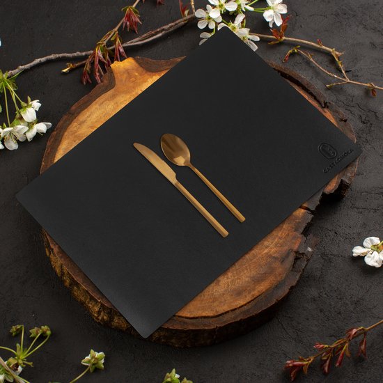 Sets de table Castagnola aspect cuir - Sets de table antidérapants en cuir artificiel - Sous-verre hydrofuge - Sous-verre - Sets de table en plastique - 6 pièces - 45 x 30 cm - Noir