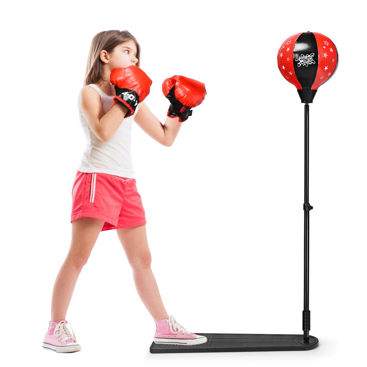 Ballon de boxe Coast Standing pour enfants - Hauteur réglable 85-130 cm | Noir/Rouge | Base 66 x 18,5 cm