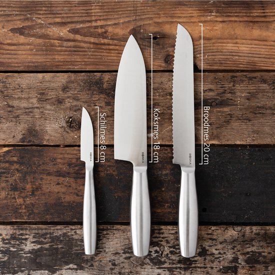 Couteaux de cuisine Boska Copenhagen - Lot de 3 - Pour tout type d'aliments - Set de couteaux - Design unique - Résiste au lave-vaisselle - acier inoxydable