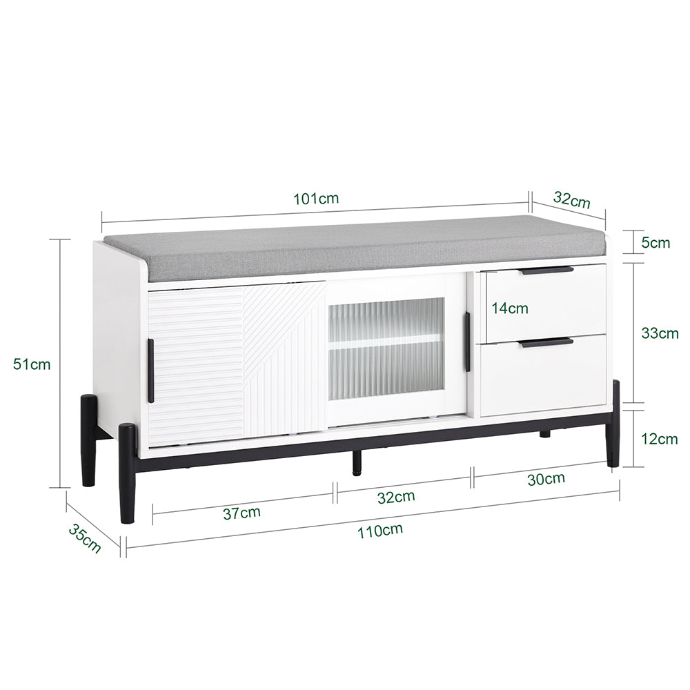 SoBuy FSR187-W Banc de rangement et banc à chaussures avec coussin rembourré, 110x35x51 cm, blanc