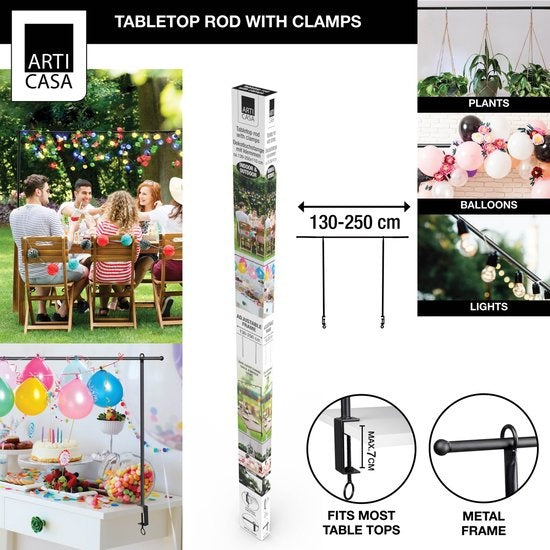 Arti Casa Table Rod - Cadre de décoration - avec pinces - pour fleurs, ballons, lumières et plantes - Arche de mariage - Métal - Noir