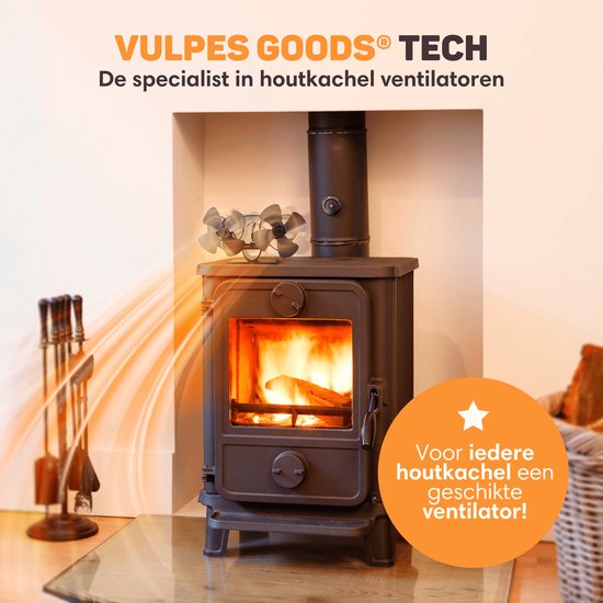 Vulpes Goods® Tech - Ventilateur de poêle à bois - Ventilateur de cheminée - Ecofan - Ventilateur de chaleur - 8 pales et 2 ventilateurs - Thermomètre et gant inclus - version PRO