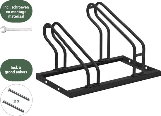 BRASQ Porte-vélos pour 2 vélos - Support pour vélos - Support pour vélos - Support pour vélos pour le sol Comprend le matériel de fixation - Noir