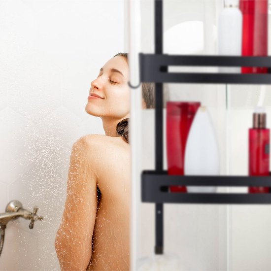 Support de douche - Télescopique, suspendu et suspendu sans perçage - 2 couches avec crochets - Noir - Luft