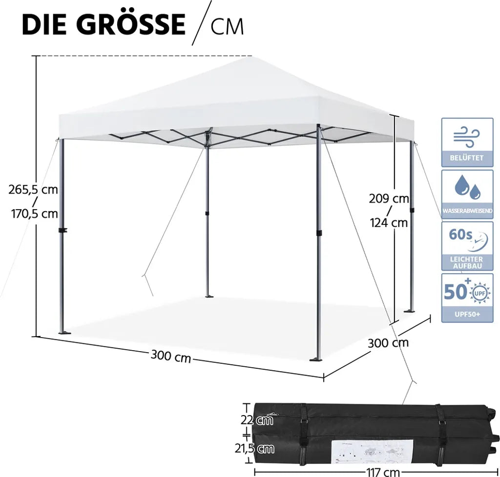 Tente de fête pliable Yaheetech 3 x 3 m - Blanche - Pavillon pop-up avec protection UV50+