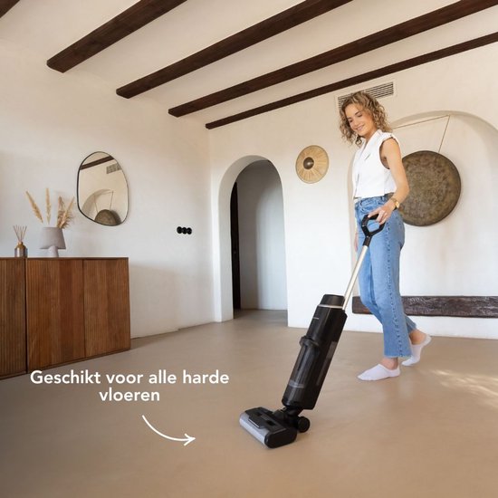 Techweise TC1 Aspirateur balai sans fil Wet & Dry - 30 min d'autonomie - 3 modes de nettoyage - Fonction autonettoyante - 220W - Noir