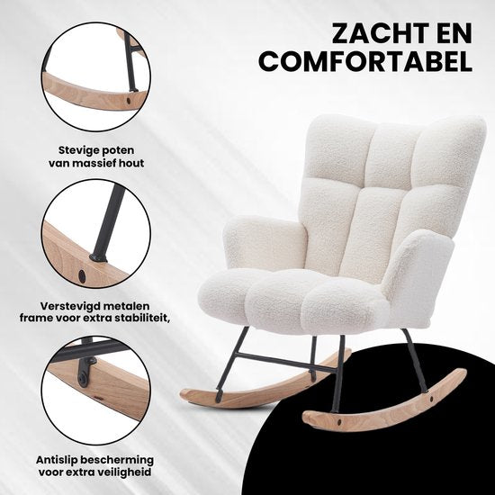 Bayt Fauteuil à bascule - Fauteuil - Fauteuil à bascule pour chambre de bébé - Fauteuil de détente - Blanc