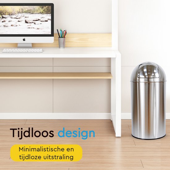 BRASQ Push Bin Acier inoxydable Poubelle avec bac à déchets amovible 30 litres - Poubelle - Poubelles