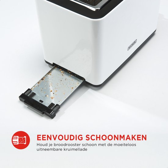 Bourgini Toasti Toaster - Grille-pain avec pinces Toasti - Blanc - Fente extra-large pour 2 sandwichs grillés - Réglage du brunissement et fonction de décongélation