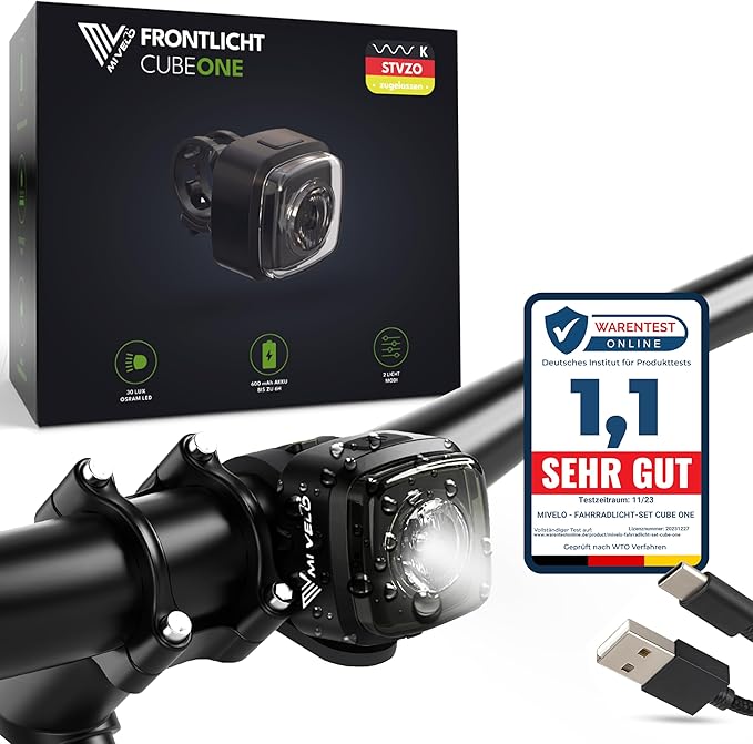 MIVELO Lumière pour vélo - rechargeable par USB et 100% étanche - IPX5 - Noir