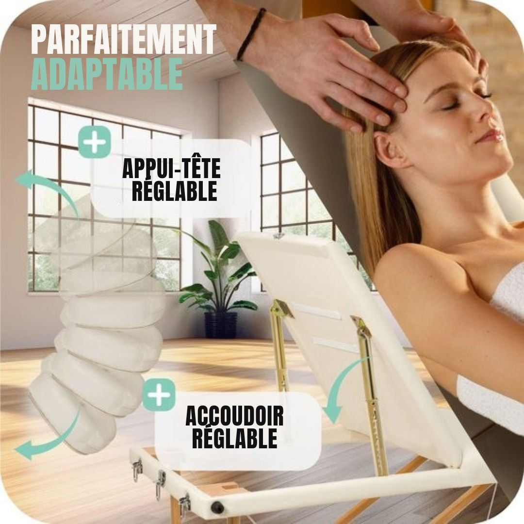 Table de massage mobile tectake® - 3 zones - 5 cm d'épaisseur - sac de transport noir inclus - beige