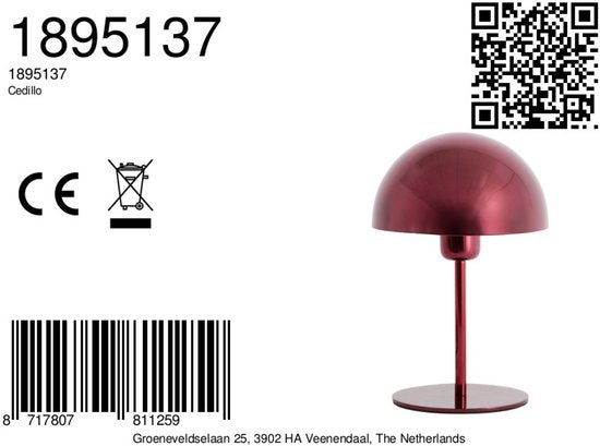 Lampe de table Light & Living Cedillo - Rouge - 18 x 28 cm