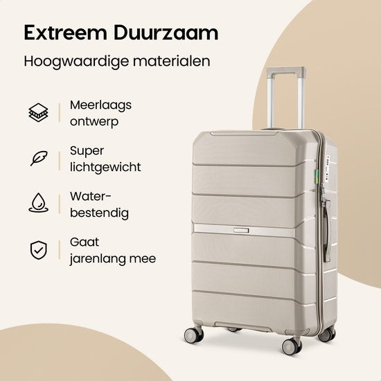 SKYCASES Urban Adventurer - Valise de voyage moyenne - Verrouillage par numéro - 44x27x66cm - 78L - Trolley avec serrure de valise - Roues pivotantes - Beige