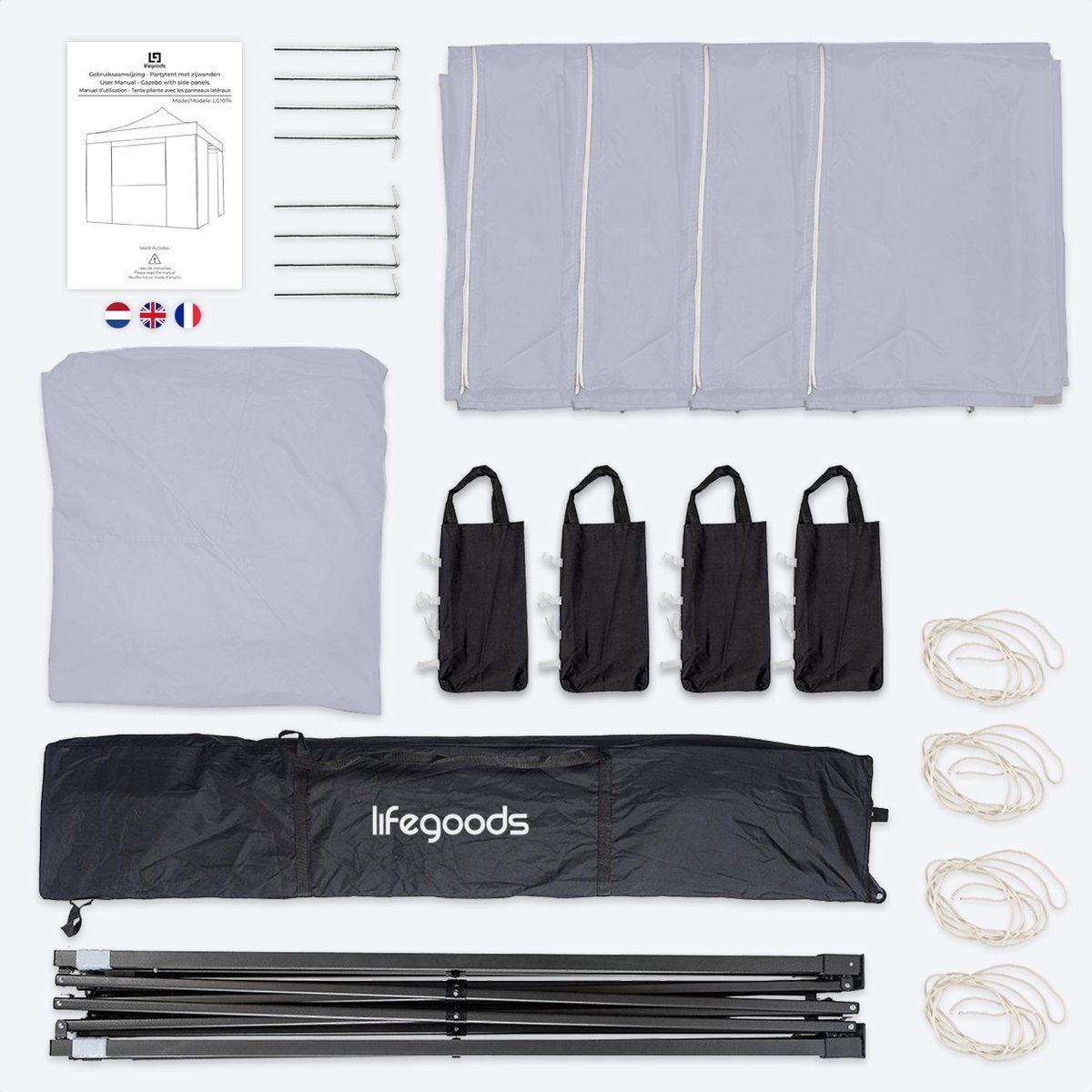 Tente de réception LifeGoods - Étanche- Pliable - 3x3m - Gris foncé