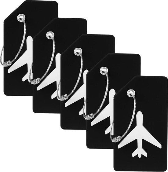 EverNeeds Etiquette de bagage - Silicone - Etiquette de bagage pour valises - Etiquettes de bagage - Noir - 5 pièces