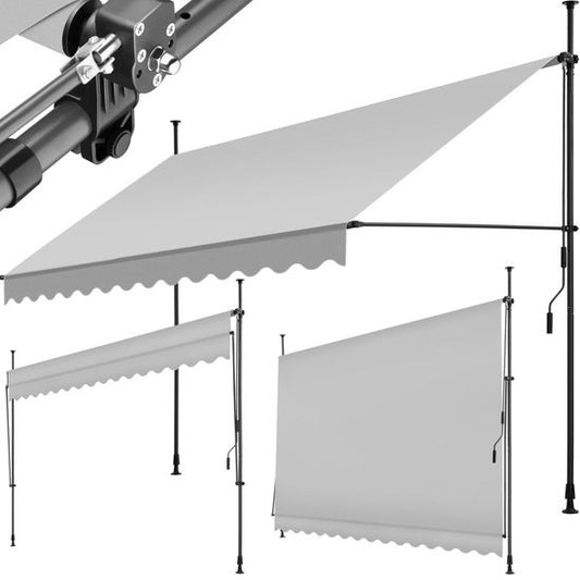 tectake - store à pinces - parasol - store - réglable - store à pinces - parasol balcon - 350 x 180 cm - gris clair - store - 404967