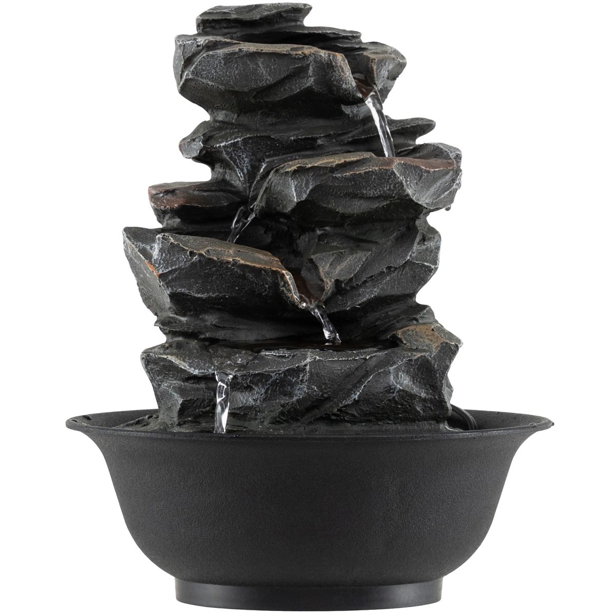 Fontaine de table Coast - cascade aspect rocheux - éclairage LED - noir - 21,5 x 26 cm