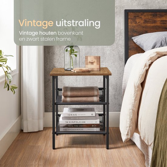 O'DADDY® Side Table Square - Tables d'appoint - Table de chevet - Table d'appoint - Petite table banc - Tables basses - Table pour ordinateur portable - Table basse industrielle - Table - Tablettes à grille réglable - 40x40x55 cm - Vintage Brown/Black