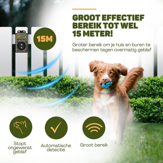 Vulpes Goods® Pets - Dispositif anti-aboiement à ultrasons PRO - Dresseur de luxe - Rechargeable - Fonctionnement automatique - Pas de choc - Résistant à l'eau - Pour tous les chiens - Intérieur et extérieur - Portée de 15 m - 3 étapes - Anti-aboiement -