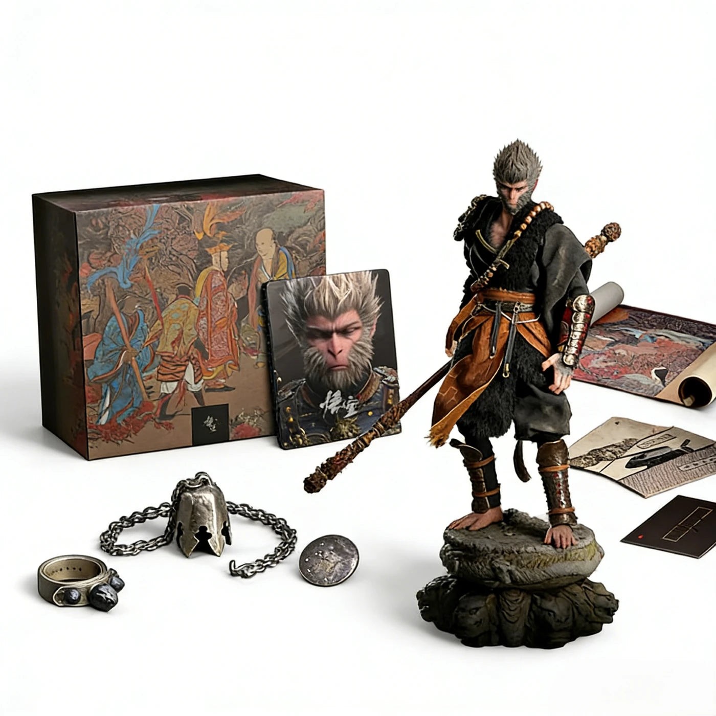 Game Science Black Myth : Wukong Édition Collector Coffret cadeau - Figurine à l'échelle 1:6 315 x 100 x 55 mm - Ensemble de bijoux et peinture sur rouleau en soie