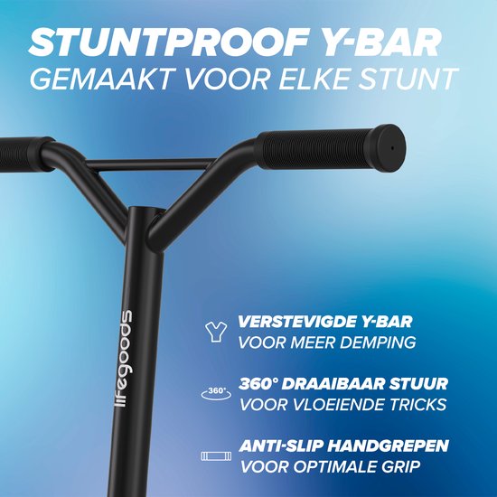 LifeGoods Stuntstep Fly Pro - 6+ Years - Marchepied pour enfants - Garçons/Filles - 100mm - 100KG - Noir/Bleu