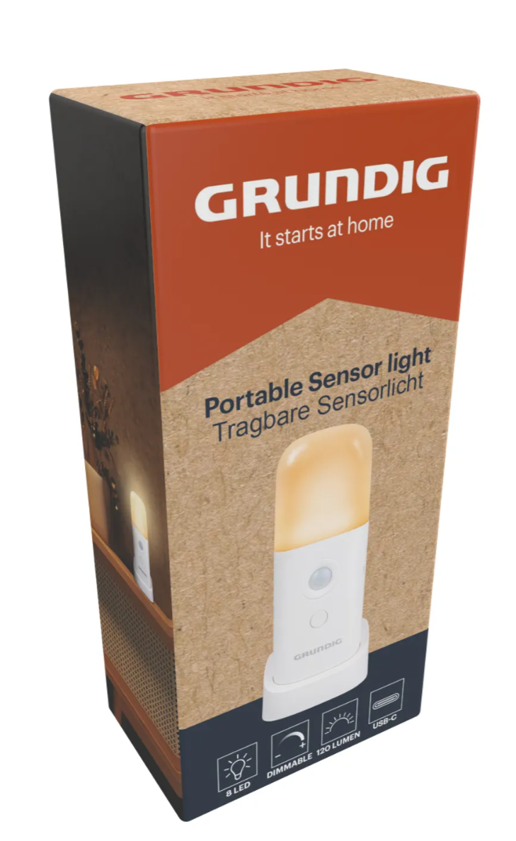 Lampe de nuit Grundig à capteur de mouvement - 10 x 14,9 x 17 cm - Blanche