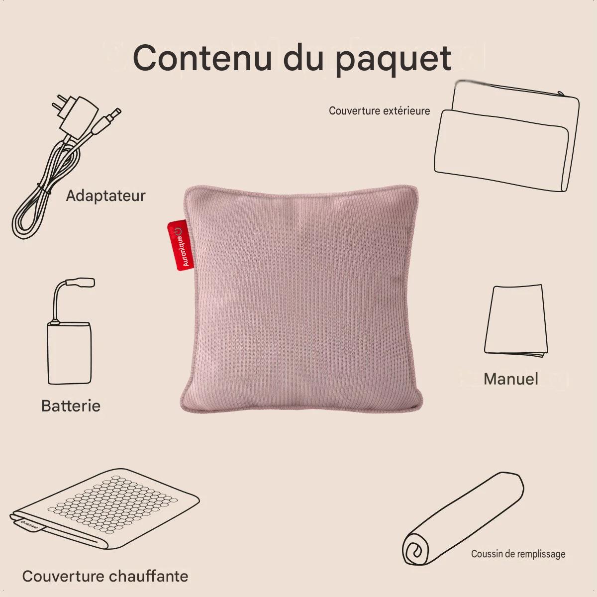 Auronic Heat pad - Tricoté - 45x45 cm - Sans fil - Rechargeable - Électrique - Infrarouge - Rose poudré