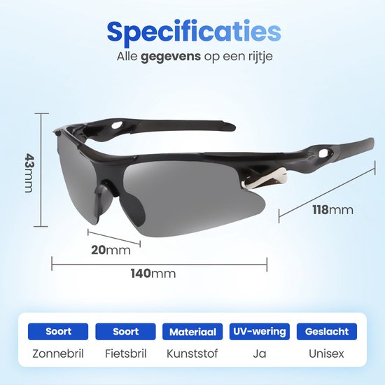 Garpex® Lunettes de cyclisme - Lunettes de sport - Lunettes de soleil homme - Cyclisme - Moto - Monture noire avec verre bleu