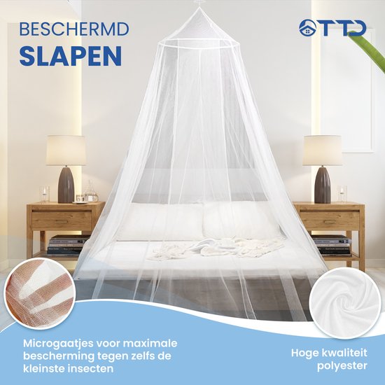 TTD® Moustiquaire XXL de haute qualité 2 personnes avec sac de voyage - Polyester - Lavable en machine - Moustiquaire 1 personne - Moustiquaire bébé - Moustiquaire - Moustiquaire - 65 x 250 x 1250 cm - Anneau et kit de montage inclus