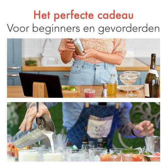 KitchenBrothers Set à cocktail avec shaker - 25 pièces - Set de luxe - Emballage cadeau - Marron clair/Bambou