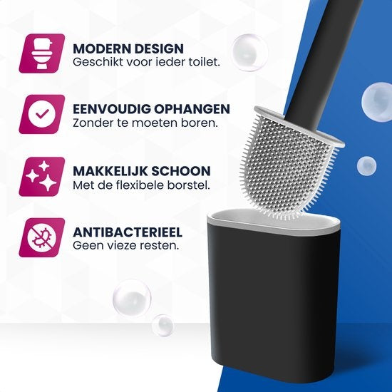 Roegaarden Brosse à WC avec support - Brosse à WC - Silicone - Autoportante et à suspendre - Noir