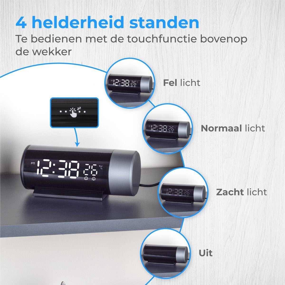 Nuvance - Réveil numérique avec projection - Réveil numérique - avec fonction Snooze et double alarme - pour la chambre à coucher - comprend un port de charge USB