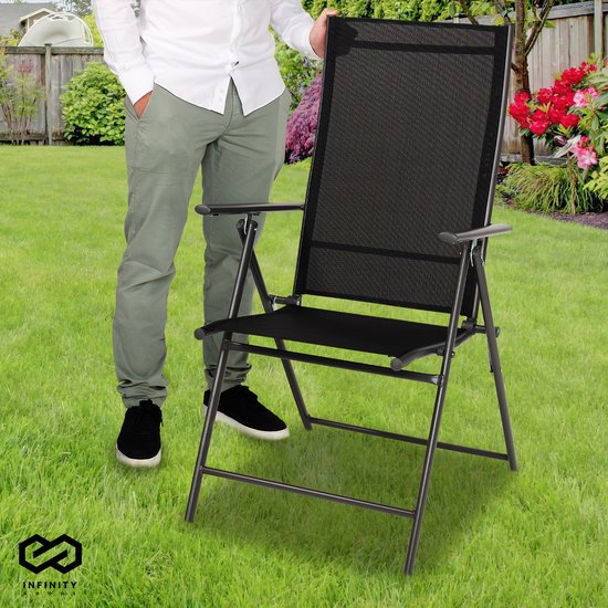 Infinity Goods Chaise de jardin - 7 pieds réglables - pliable - jardin ou balcon - résistant aux intempéries - textile - noir