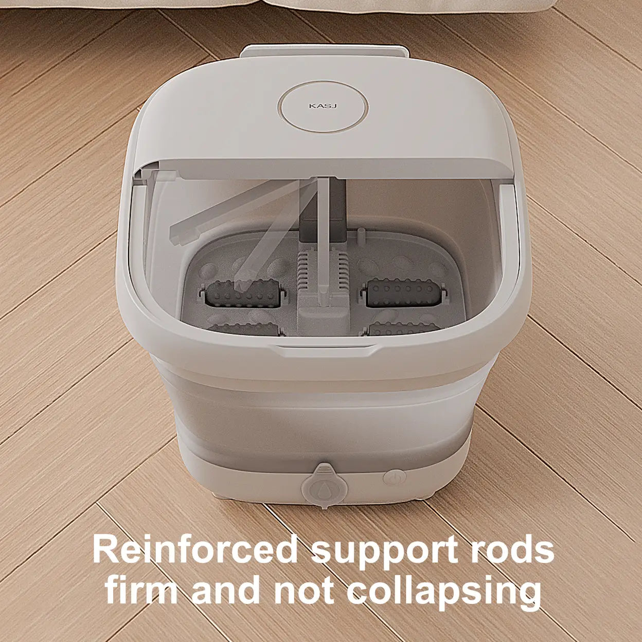 Bain de pieds Kasj T5-A - Blanc - Pliable - Chauffage jusqu'à 45 °C - Jets à bulles - 6 rouleaux de massage - Lumière rouge - 41 x 34 x 25 cm