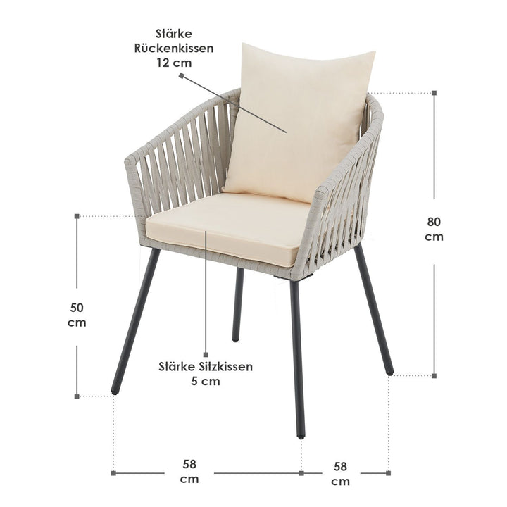 Juskys Lot de 2 chaises de jardin - rotin - coussins inclus - 58 x 58 x 80 cm - gris clair