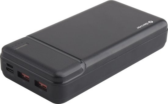 Denver Powerbank 20000 mAh avec indicateur de batterie - Chargement rapide - Micro USB - USB - Powerbank universel pour Apple iPhone / Samsung, entre autres - Noir - PQC20007