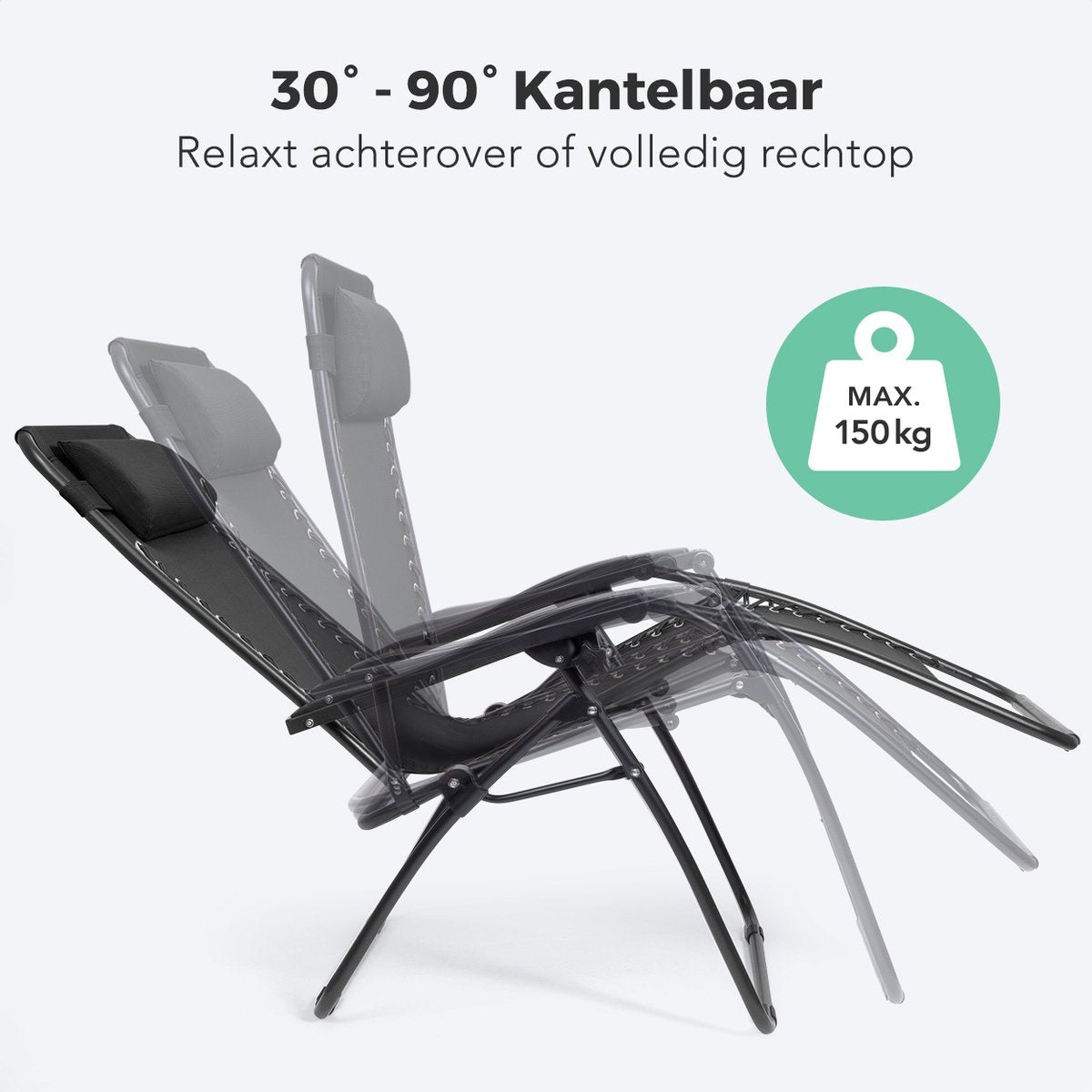 LifeGoods Chaises de jardin pliables - 30°-90° réglables - Métal - Noir