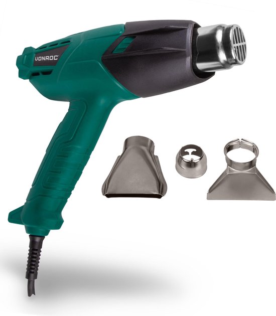 VONROC Pistolet à air chaud - Brûleur de peinture - 2000W - 3 niveaux de température - Accessoires et sac inclus