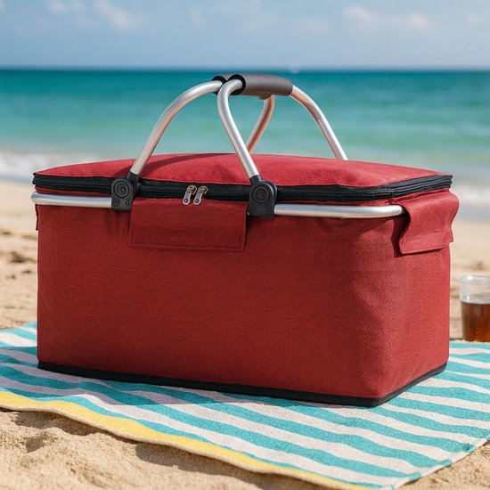Panier rafraîchissant Ceruzo Rouge - Panier pique-nique-Aluminium-Toile Oxford-Pliable
