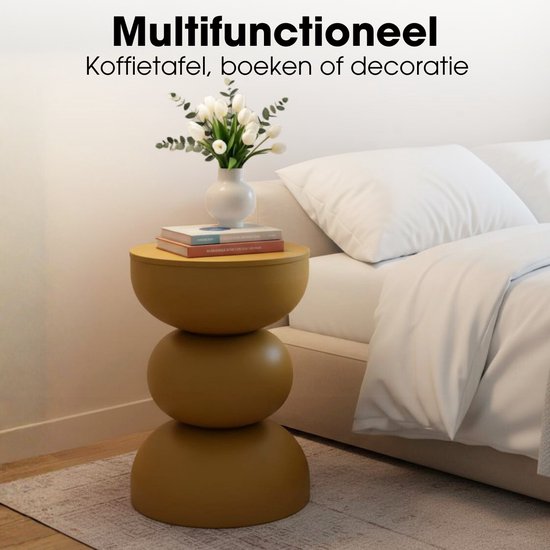 Mica Decorations Luna Table d'appoint - Table d'appoint ronde H46 x Ø32 cm - Petite table en fer pour chambre ou salon - Table de chevet ou table pour plantes - Jaune ocre