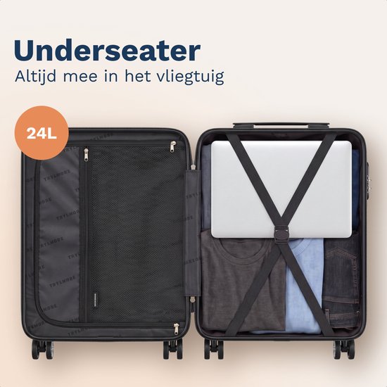Valise cabine TRVLMORE - 40 x 30 x 20 cm - À placer sous le siège - 24 L - Serrure à combinaison - 4 roues - Blanc/Beige