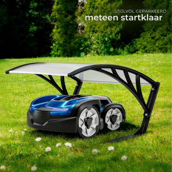 tectake® Abri pour tondeuse robot - Carport pour tondeuse à gazon - Abri pour station de recharge de tondeuse robot - Résistant aux intempéries - 81 x 100 x 48 cm - 4 piquets de fixation inclus - Transparent