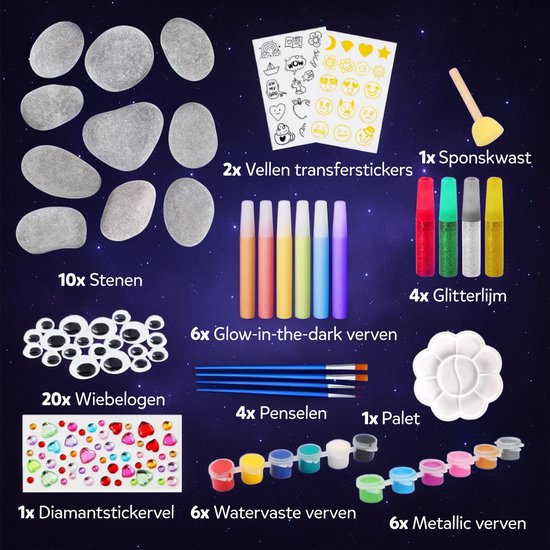Vaive Stone Painting 61-piece - Glow in the Dark Happy Stones - Artisanat - Kit de bricolage pour filles et garçons - Kits de bricolage