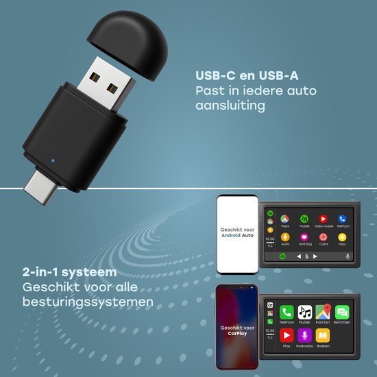 Audyn CarPlay Dongle - USB & USB-C - Convient à Android Auto & Carplay - CarPlay Wireless - Car Dongle - Sans fil