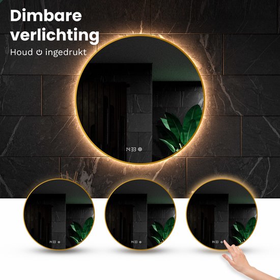Mirlux Miroir de salle de bain avec éclairage LED et chauffage - Miroir mural rond - Miroir de douche anti-condensation - Cadre doré - 80CM