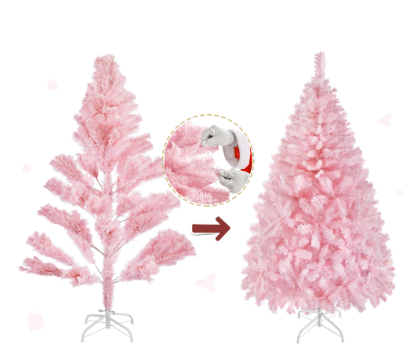 Sapin de Noël artificiel Yaheetech 154 cm - Rose - 398 branches - Pied pliable