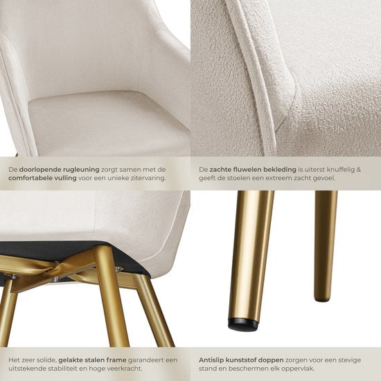 tectake® Marilyn Dining Chair - Avec accoudoirs - Chaise élégante avec assise en velours rembourrée - Tapissée - Pieds en métal doré - Chaise de cuisine ergonomique - Chaise pour salon, salle à manger et chambre à coucher - Taupe