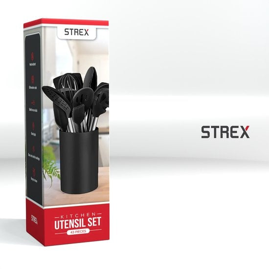 Strex Kitchen Utensils Set with Holder 43 pieces - Heat Resistant / BPA Free / Silicone - Ustensiles de cuisine