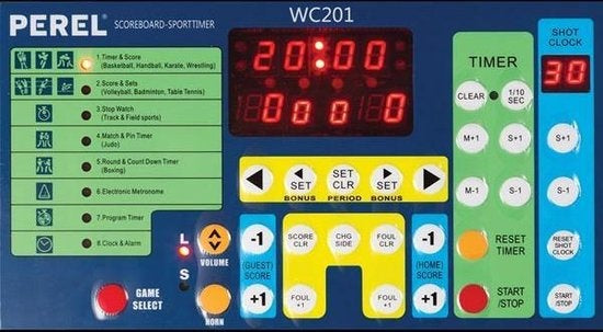 Perel Tableau d'affichage numérique, multisport, avec chronomètre sportif multifonctionnel, utilisation intérieure et extérieure, modèle de table, utilisation autonome ou sur support, 40,5 x 62 cm