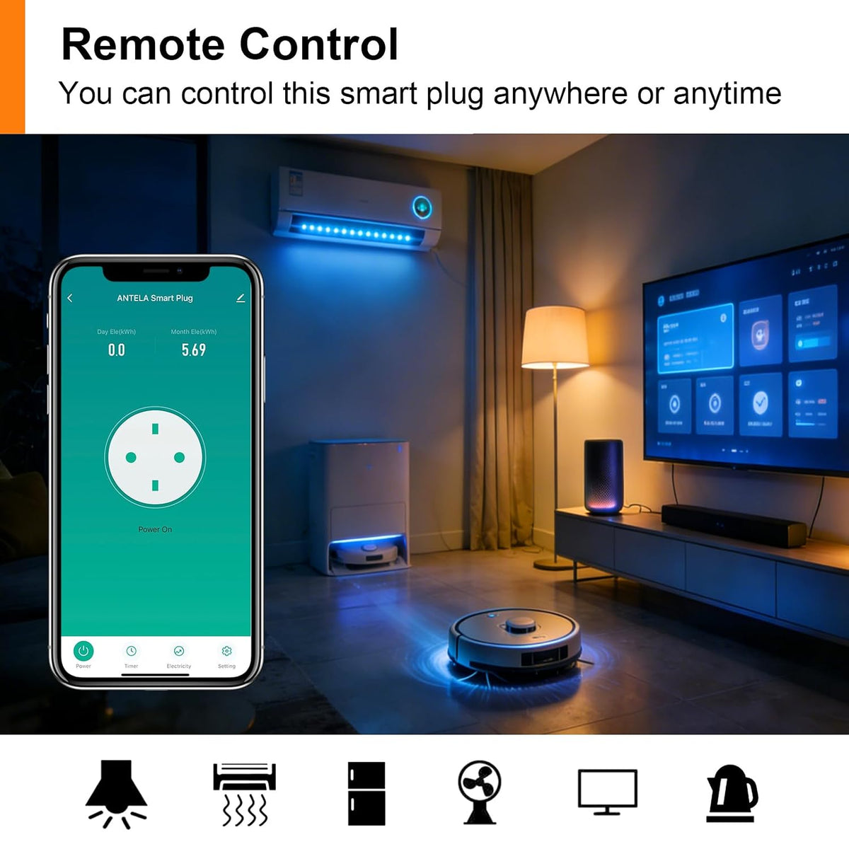 Prises intelligentes Antela avec compteur de consommation d'énergie, lot de 2 – Wi-Fi et commande vocale – Blanc – ABS ignifuge